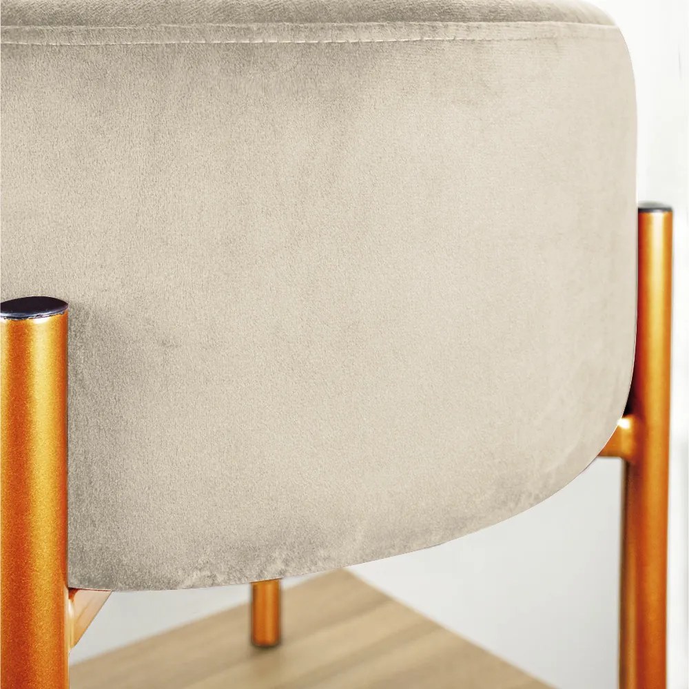 Puff Banqueta Decorativo Industrial Cobre Iron Suede Bege D03 - D'Rossi