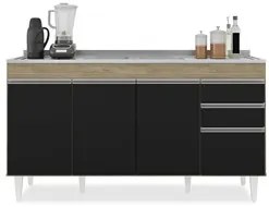Armário de Cozinha Modulado de Canto 7 Peças CP24 com Pia Inox Castanh