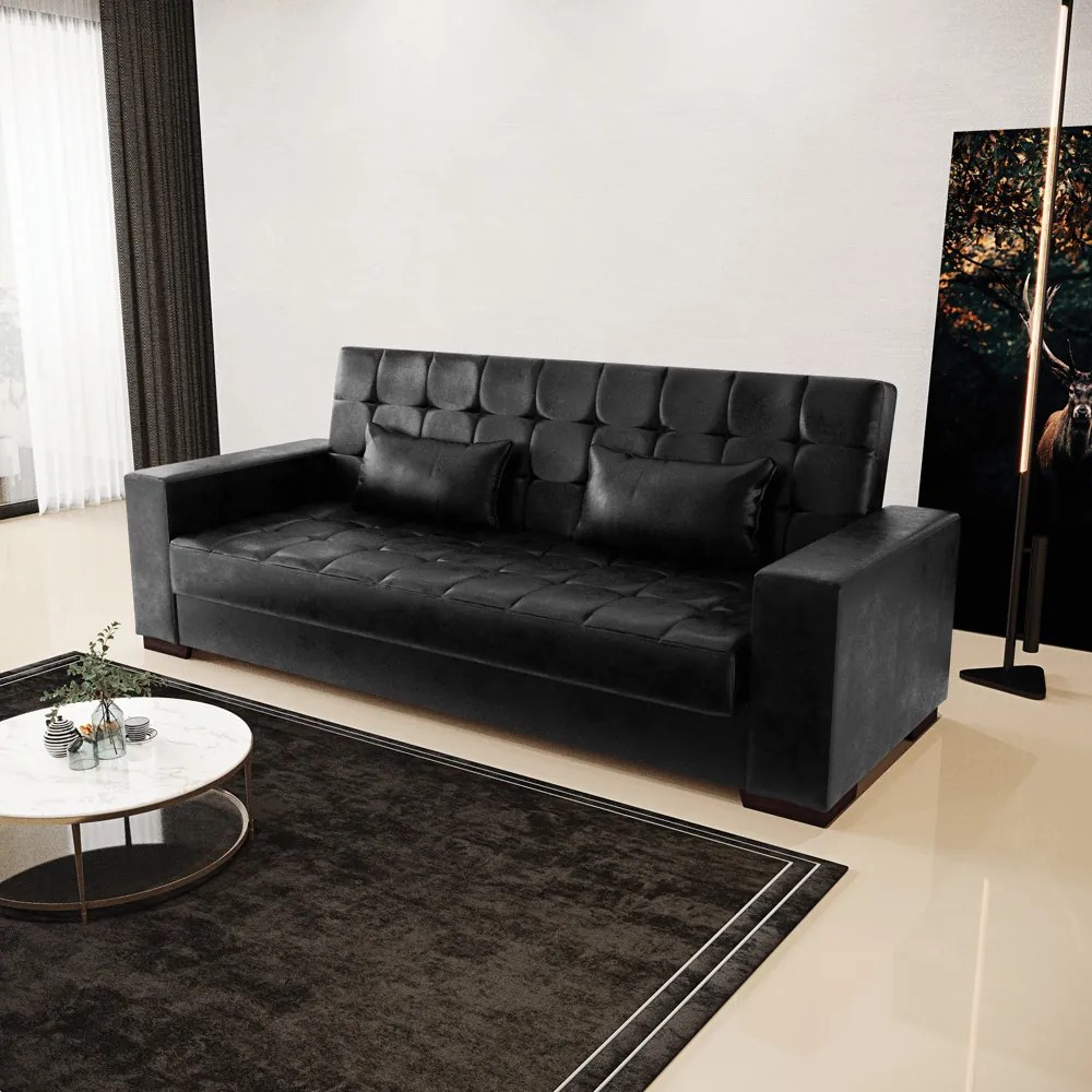 Sofá Cama Casal 3 Lugares 210cm Lisboa Corano Preto  D03 - D'Rossi