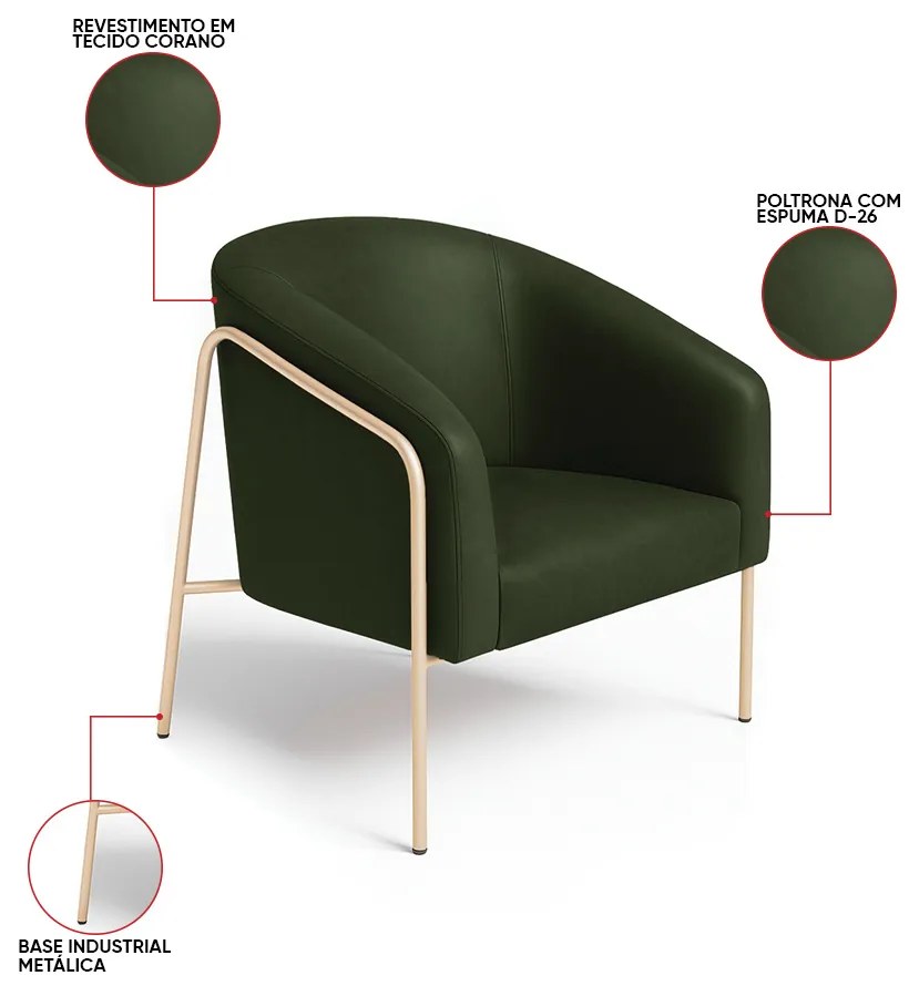 Poltrona Sala Industrial Alta Champanhe Stella Sintético PU D03 - D'Rossi - Verde