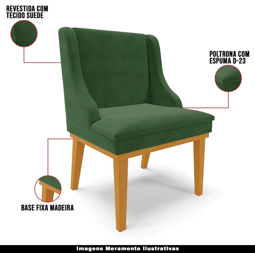 Cadeira Decorativa Sala de Jantar Base Fixa de Madeira Firenze Suede Verde/Castanho G19 - Gran Belo