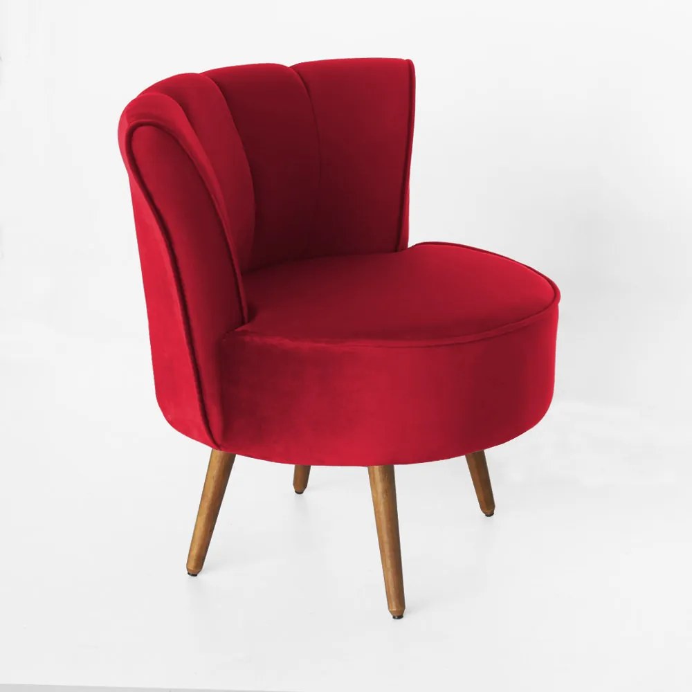 Poltrona Pérola Decorativa Pés Palito Veludo Vermelho