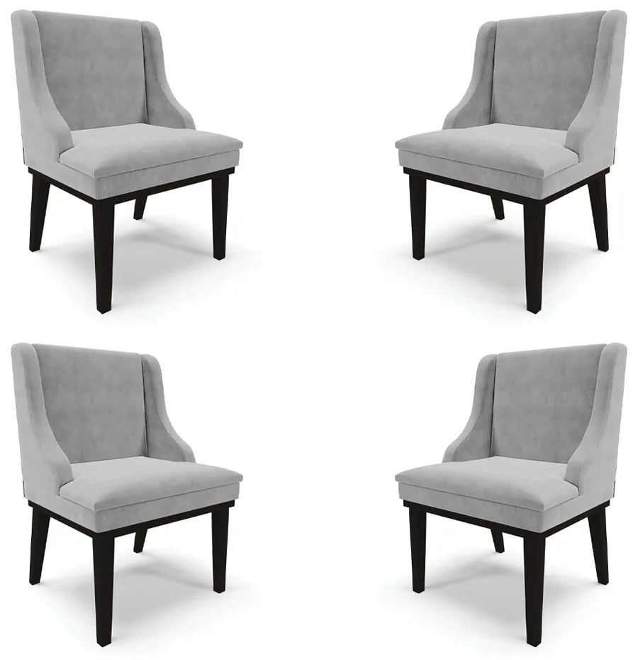 Kit 4 Cadeiras Decorativas Sala de Jantar Base Fixa de Madeira Firenze Suede Cinza/Preto G19 - Gran Belo