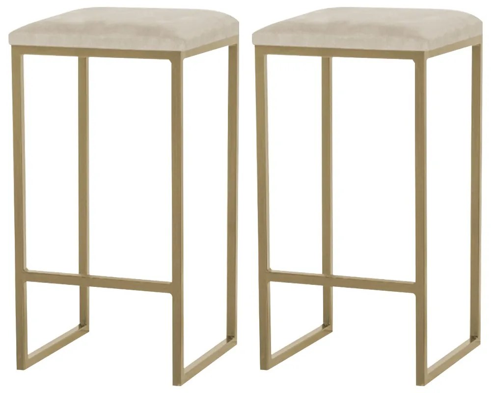 Kit 2 Banqueta Decorativa Billie Base Gold Veludo Bege G41 - Gran Belo