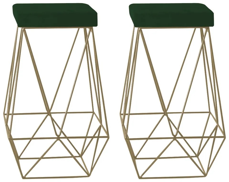 Kit 2 Banqueta Decorativa Kathy Base Gold Suede Verde G41 - Gran Belo