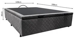 Base Box Baú para Cama Viúva 128x188cm Liz S05 Suede Bordado Cinza - M