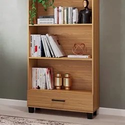 Estante Livreiro Alta 100% MDF Estilo Industrial 1 Gaveta C57 Freijó -