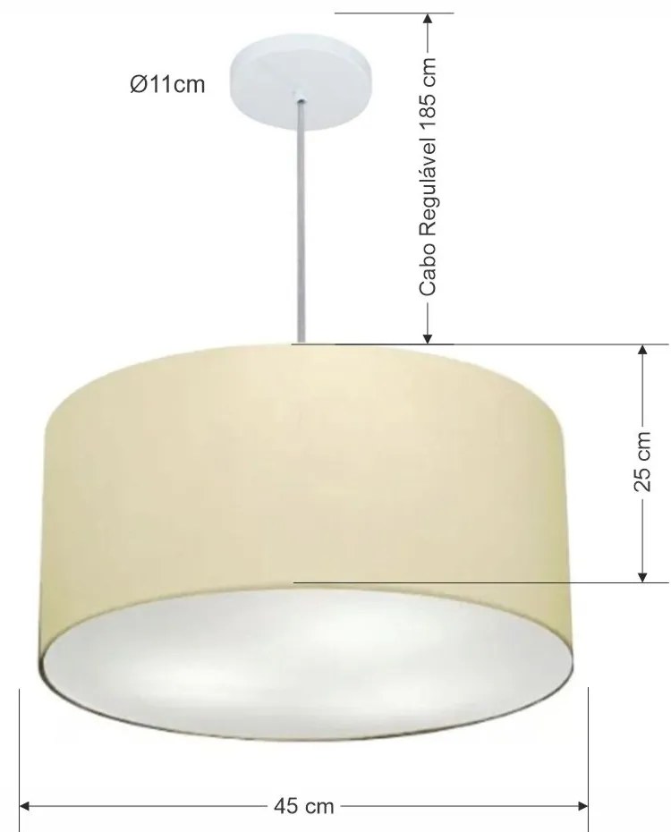 Lustre Pendente Cilíndrico Md-4243 Cúpula em Tecido 45x25cm Algodão Crú - Bivolt