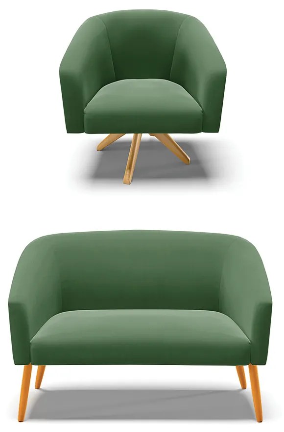 Sofá Namoradeira e Poltrona Giratória MA30 Stella Suede Verde D03 - D'Rossi