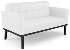 Sofá Namoradeira e 2 Poltronas Base Madeira Preto Ana Sintético Branco