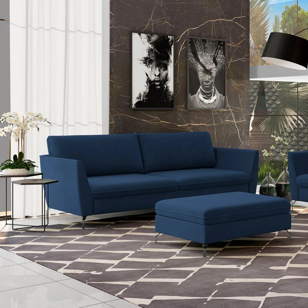 Sofá Decorativo Sala de Estar 190cm Olívia Suede Azul G52 - Gran Belo
