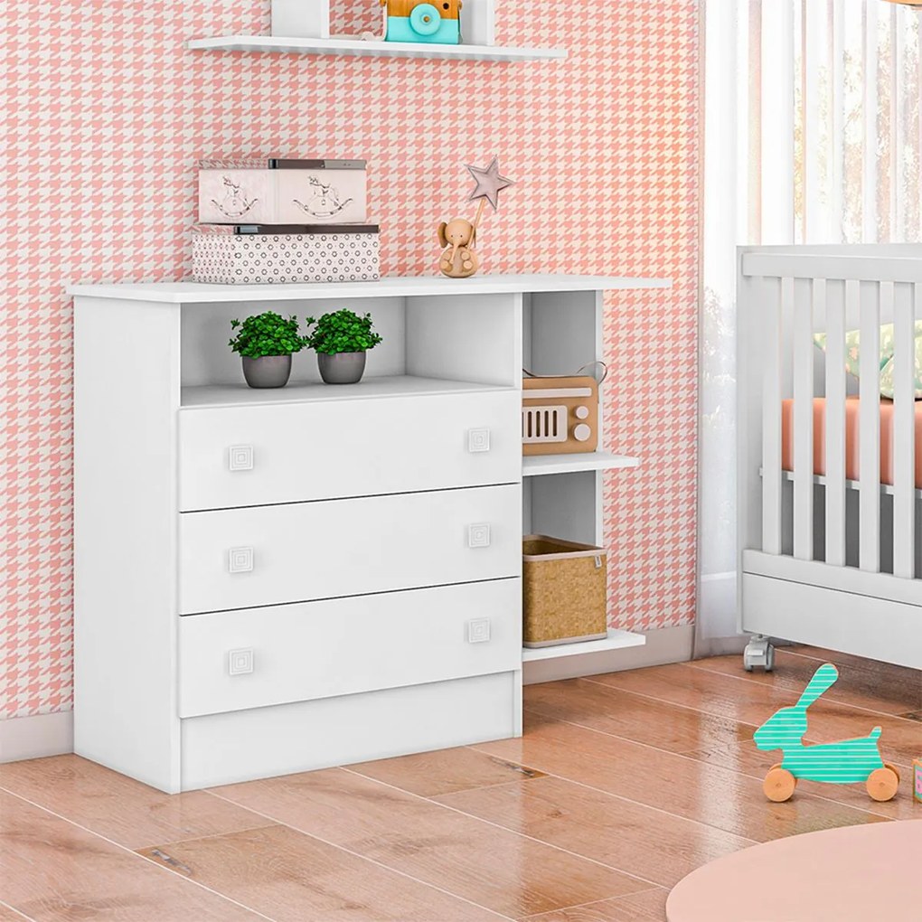 Kit Berço Mini Cama Taís e Cômoda Infantil 3 Gavetas com Nicho Brilhar Q01 - ADJ Decor