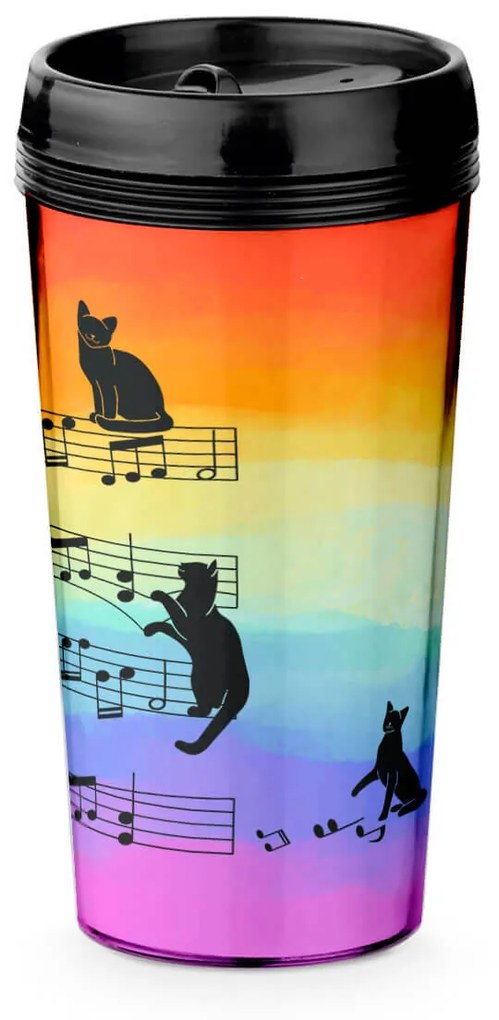 Copo Viagem 520ml Colorido Arco Iris Gato Musical