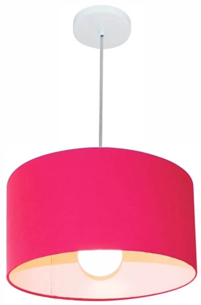 Lustre Pendente Cilíndrico Md-4031 Cúpula em Tecido 40x21cm Rosa Pink - Bivolt