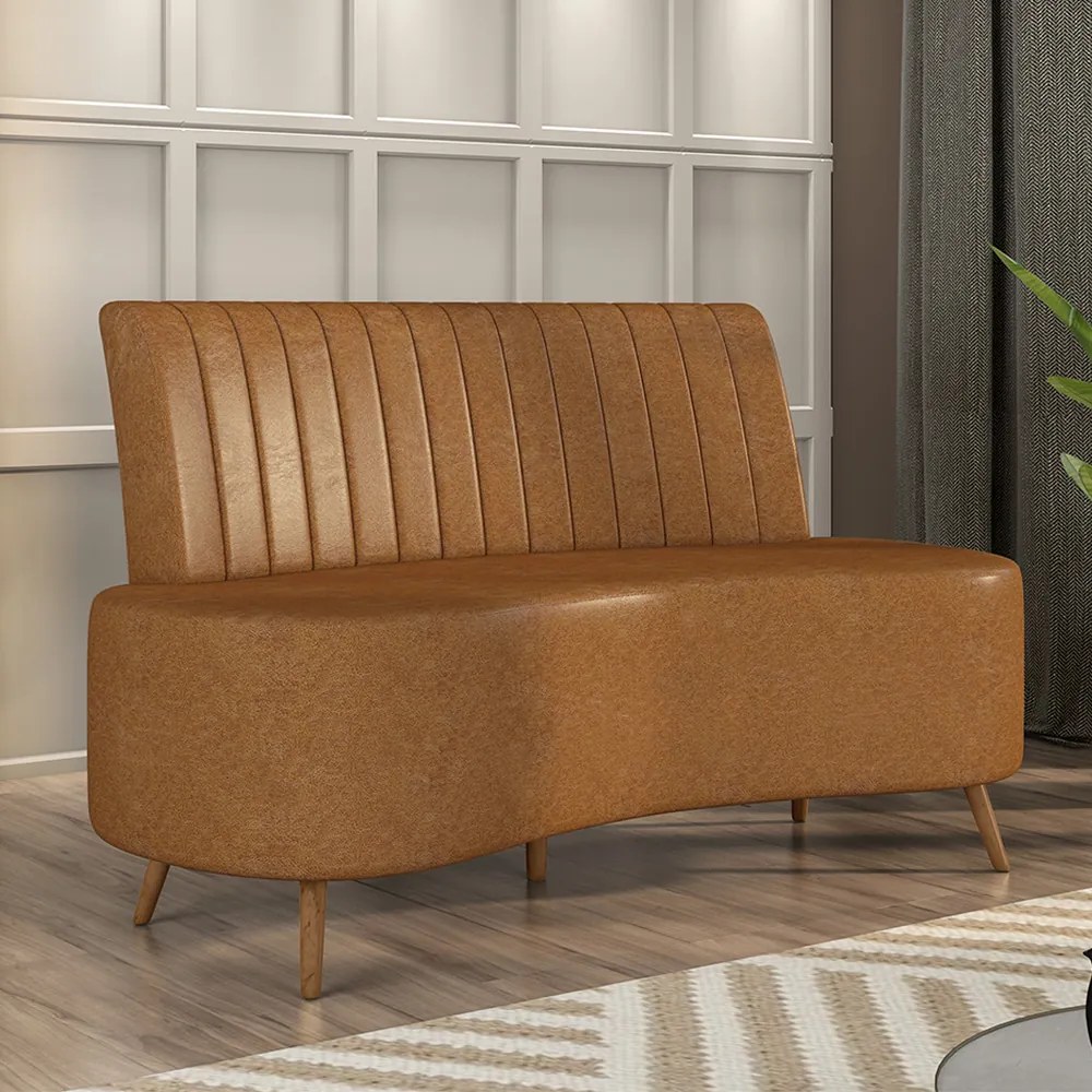 Sofá Living Decorativo 2 Lugares 1,35M Katara Caramelo Corino G33 - Gran Belo