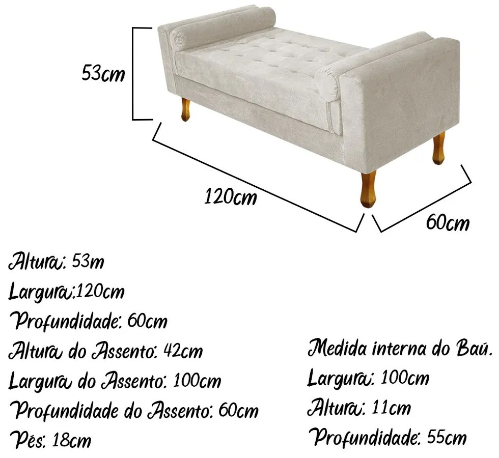 Recamier Félix Solteiro 120cm Suede Bege - ADJ Decor