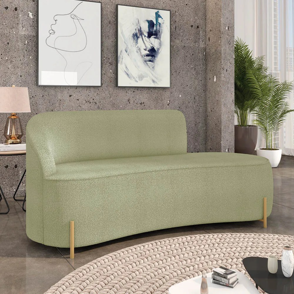 Sofá 3 Lugares Orgânico 180cm Pé Dourado Morgan Bouclê D03 - D'Rossi - Verde Pistache