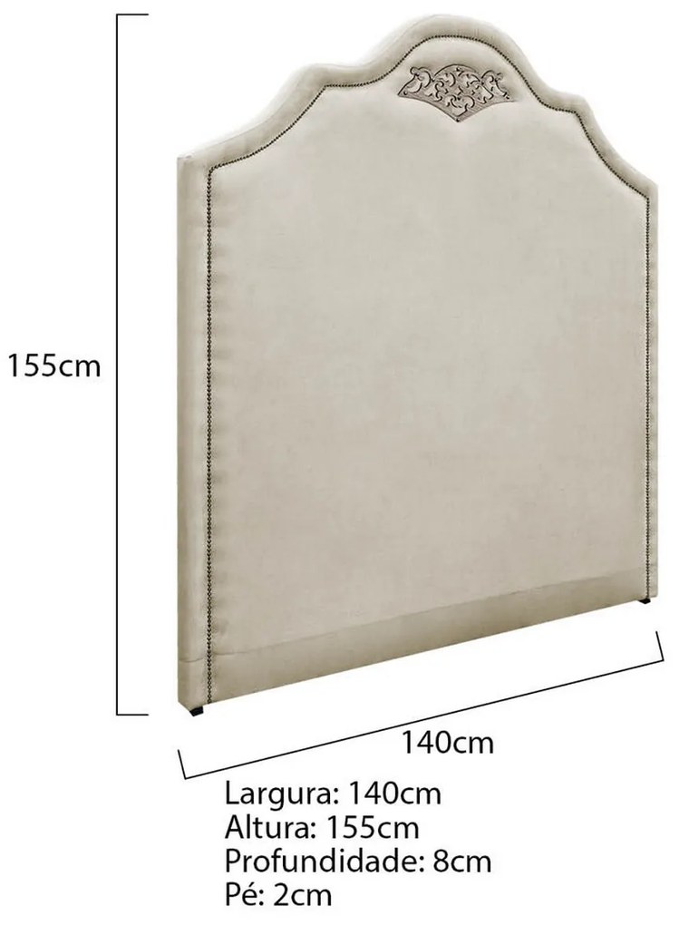 Cabeceira Casal Orlando P02 140 cm para cama Box Linho - ADJ Decor