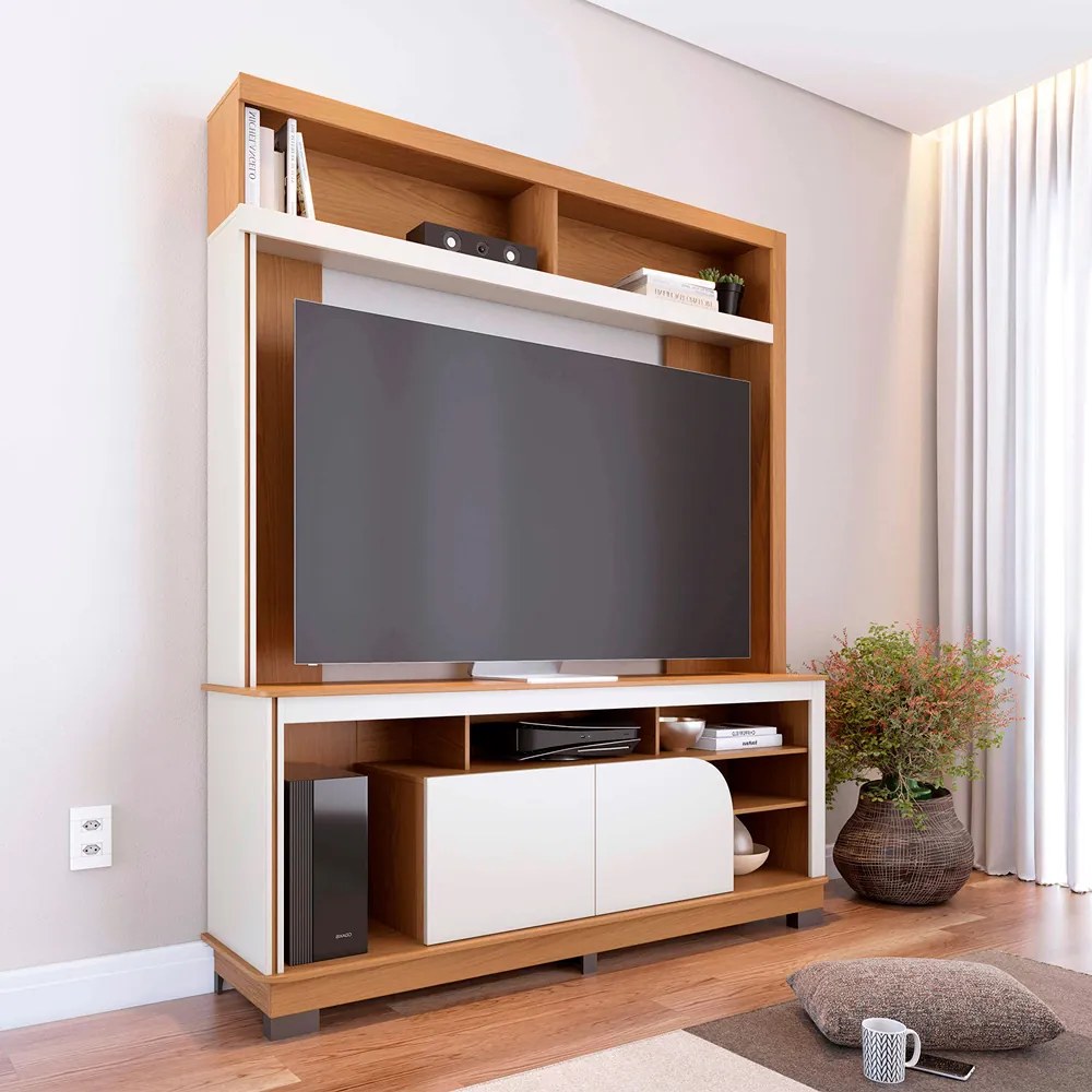 Home Estante 2 Portas em MDP/MDF 160cm TV até 65 Liosa Freijó/Off White G73 - Gran Belo