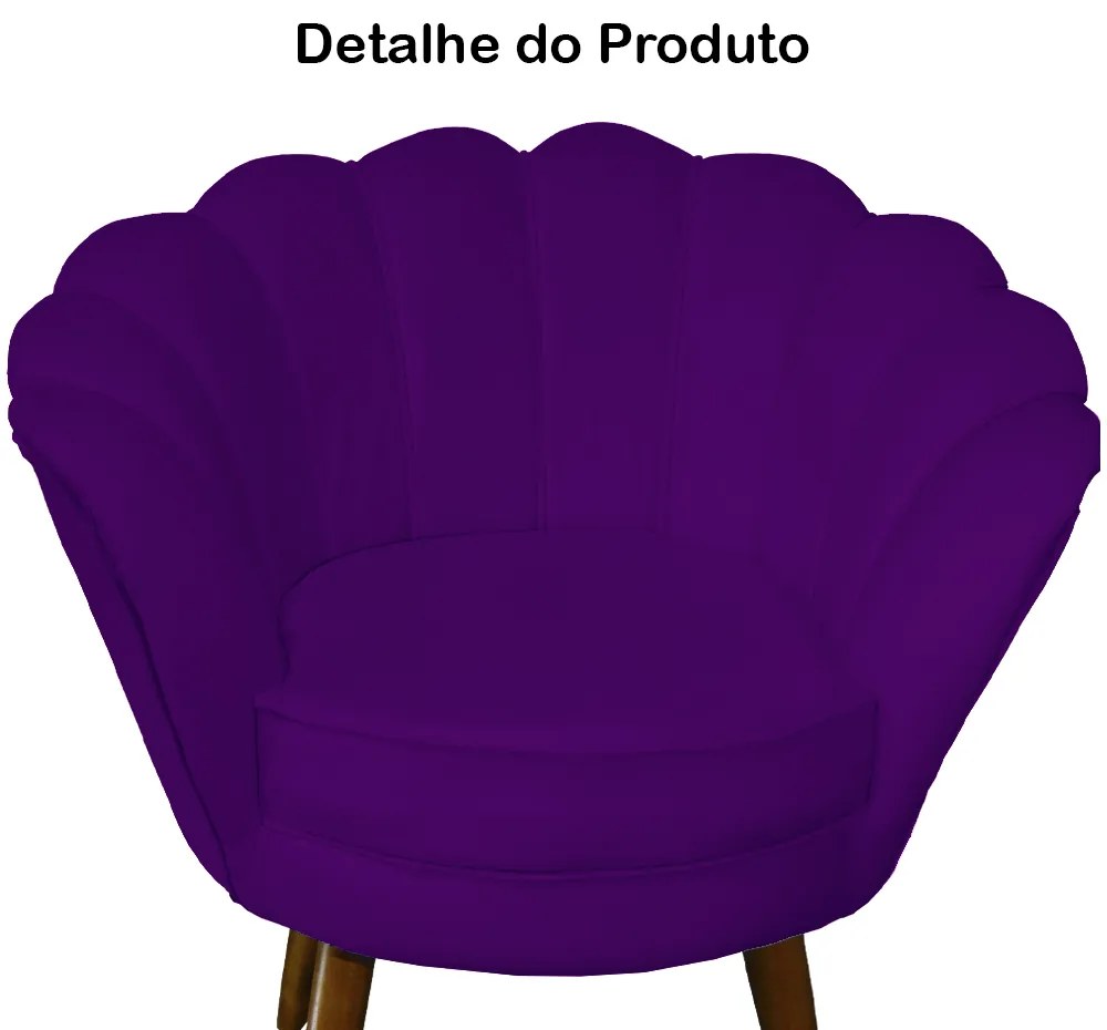 Poltrona Decorativa Pétala Pés Palito Veludo Roxo - Sheep Estofados - Violeta escuro