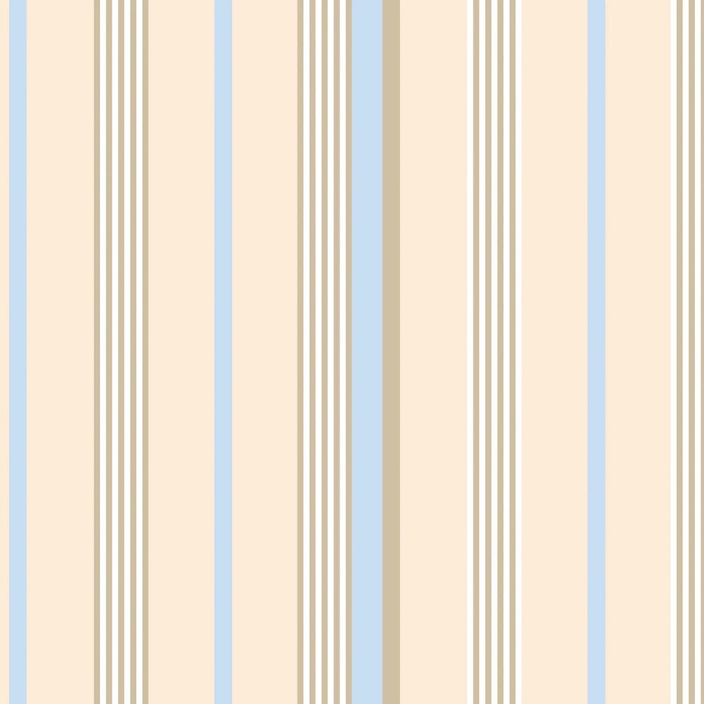 Papel de Parede Listrado creme marrom e azul 0.52m x 3.00m