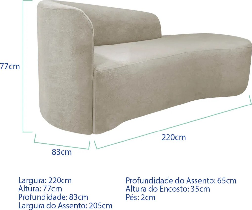 Kit Divã Recamier Orgânico França 220cm Lado Direito e 2 Poltronas Amore Linho