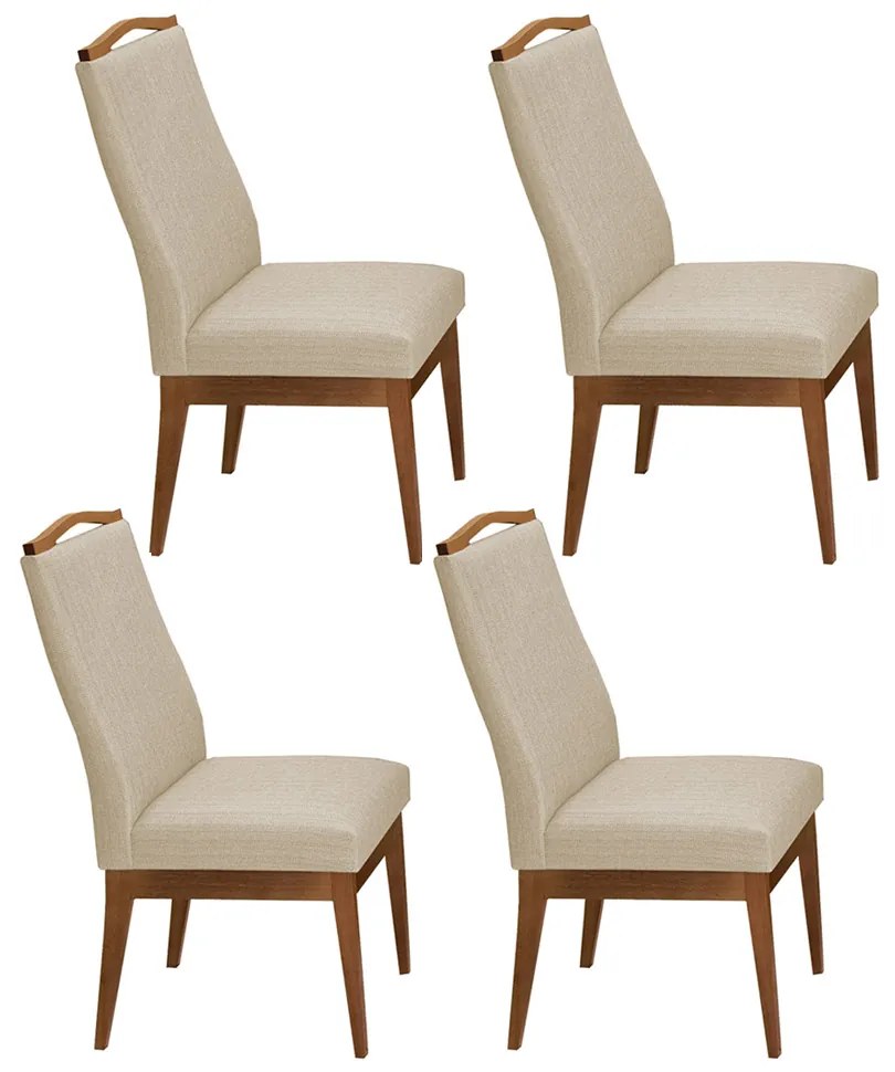Conjunto 4 Cadeiras Sala de Jantar Lara Linho/Poliester Bege