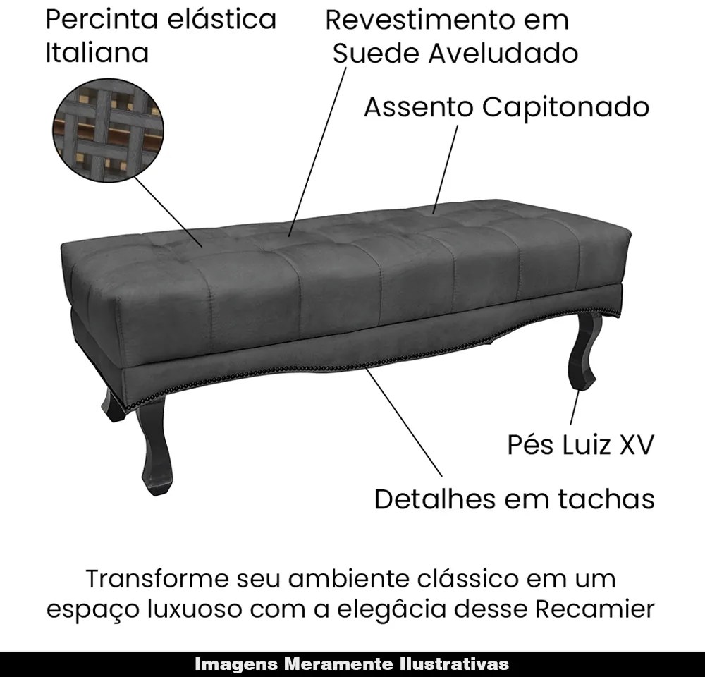 Recamier Decorativo 90cm Loewe Suede Pés de Madeira Cinza G63 - Gran Belo