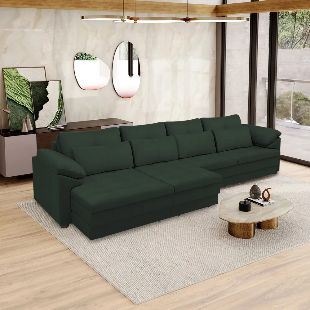 Sofá Retrátil Manual Sala de Estar Nolan Bipartido 379cm Conforto Premium em Couro Verde G58 - Gran Belo