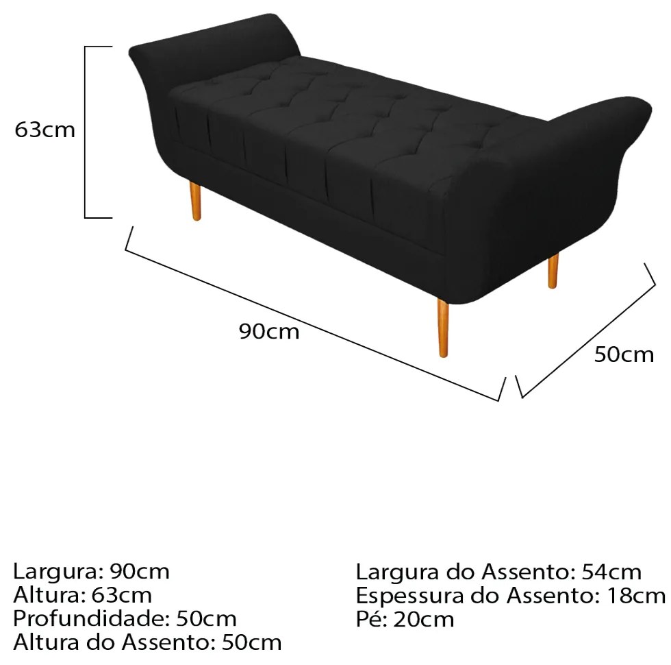 Recamier Estofado Ari 90 cm Solteiro Suede Preto - ADJ Decor