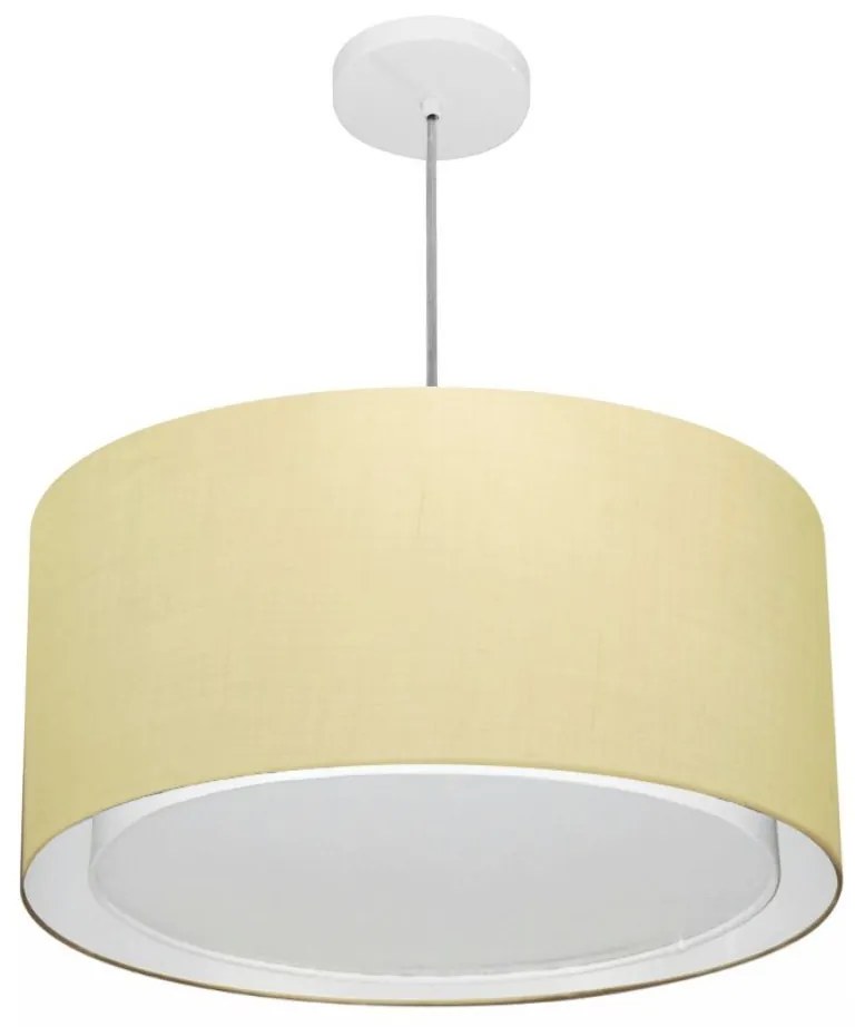 Lustre Pendente Cilíndrico Duplo Md-4295 Cúpula em Tecido 50x30cm Algodão Crú - Bivolt