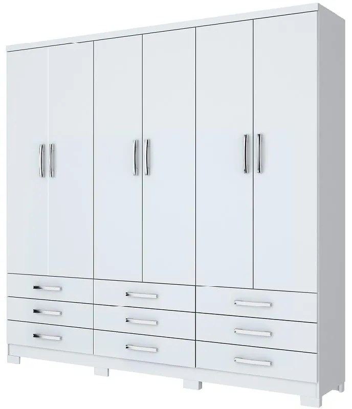 Guarda Roupa Roupeiro Casal 6 Portas 9 Gavetas Lara Branco