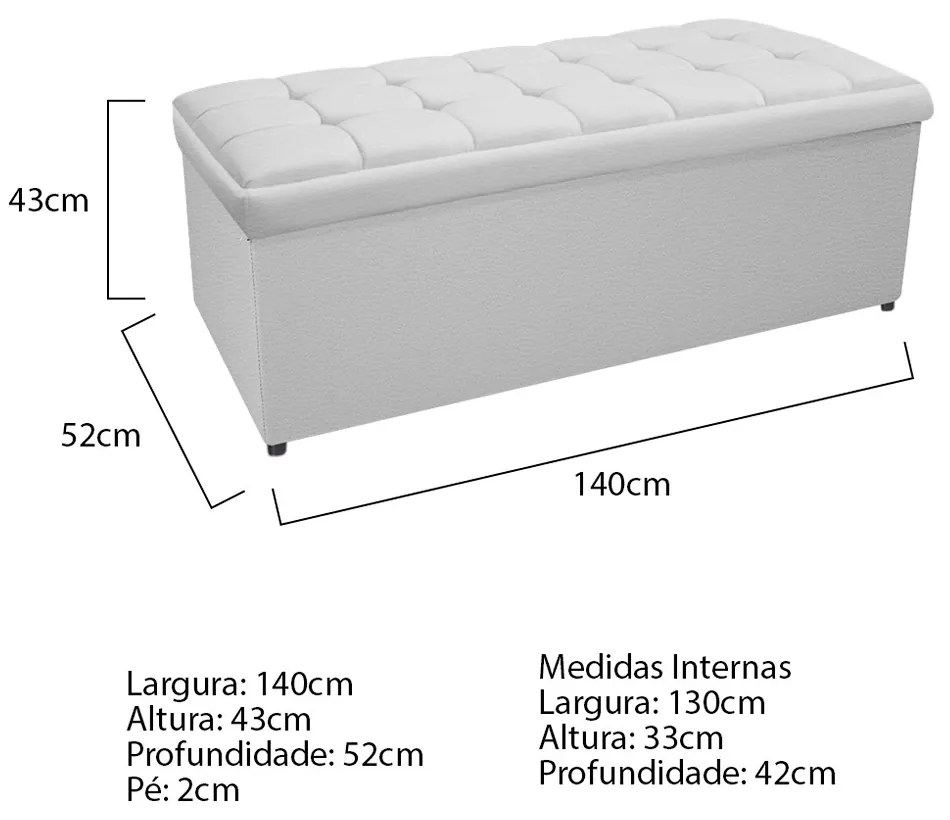 Calçadeira Copenhague 140 cm Casal Corano Branco - ADJ Decor