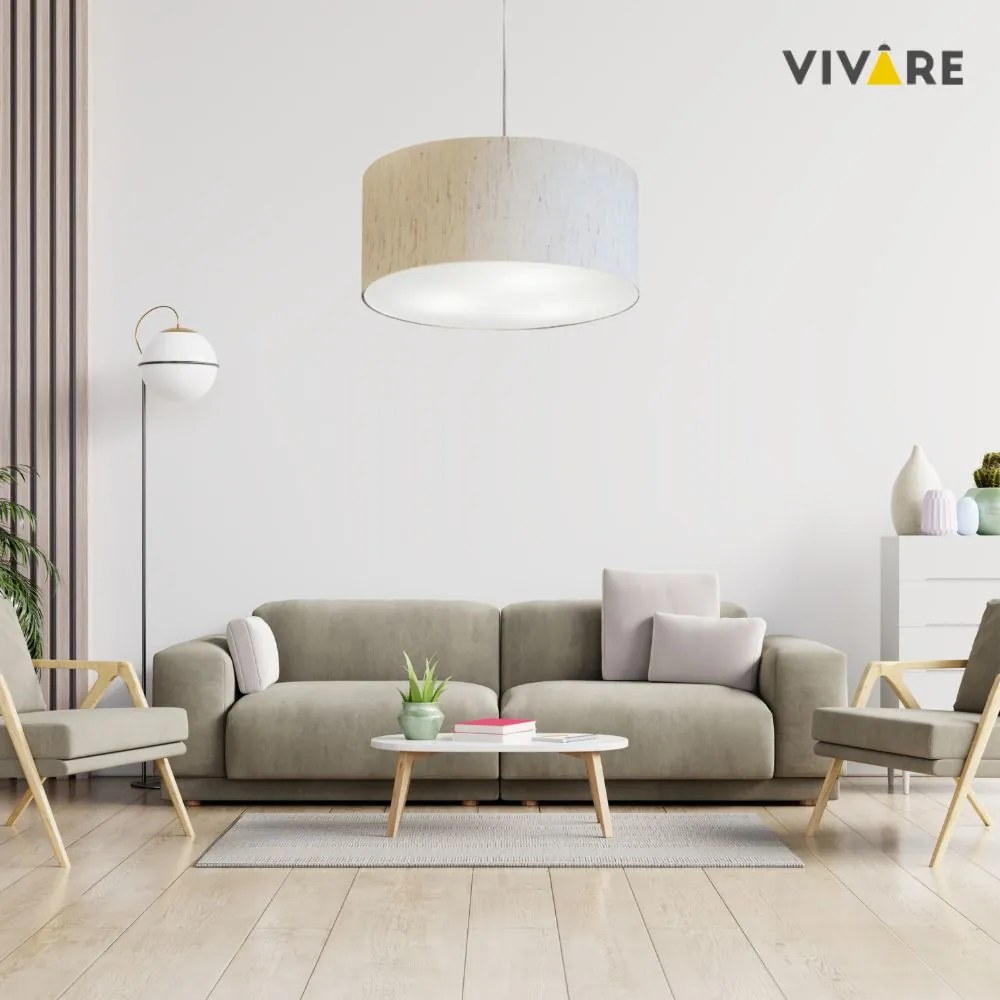 Lustre Pendente Cilíndrico Md-4019 Cúpula em Tecido 40x21cm Linho Bege - Bivolt