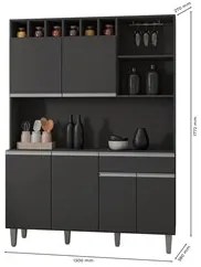 Kit Cozinha Compacta 130cm Com 6 Portas 1 Gaveta  Alice Cinza Escuro -