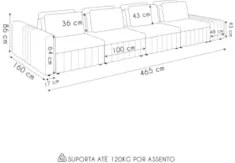 Sofá Ilha e Puff Sala Living 465cm Siesta Z32 Boucle Bege Claro - Mpoz