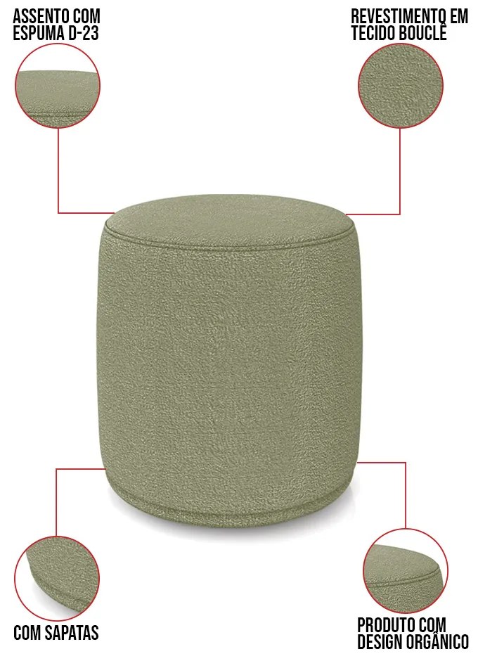 Puff Redondo Orgânico para Sala kit 2 Malu Bouclê M11 - D'Rossi - Pistache