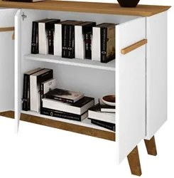 Balcão Aparador Buffet Opala 3 Portas Madeira Cinamomo/Branco - Bechar