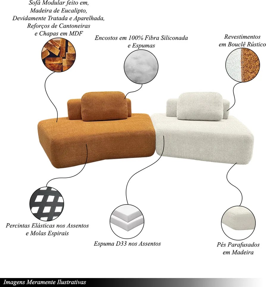 Sofá Ilha Sala de Estar Modulado Dakota Encosto Almofadas Soltas Bouclê Rústico Terracota/OffWhite G33 - Gran Belo