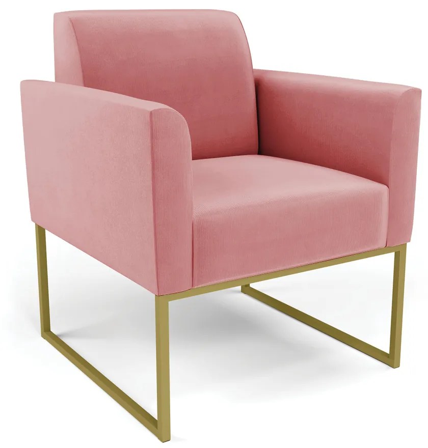 Sofá Namoradeira com 2 Poltronas Base Industrial Dourado Marisa Suede D03 - D'Rossi - Rose