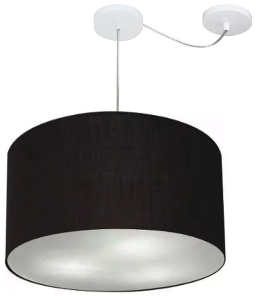 Lustre Pendente Cilíndrico Com Desvio De Centro Md-4168 Cúpula em Tecido 60x30cm Preto - Bivolt