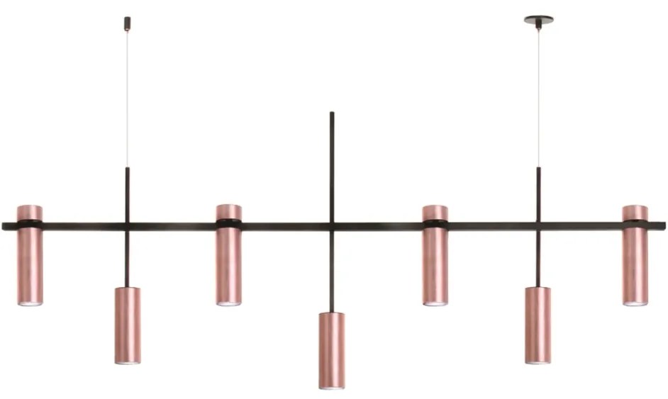 Pendente Trap Retangular 130X05X58Cm Tubos Fixo Assimetricos Metal Alu... (ROSE FOSCO)