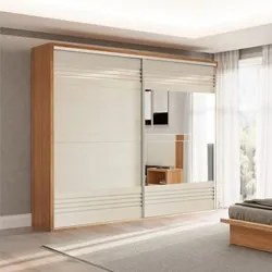 Guarda Roupa Casal com Espelho 267cm 2 Portas 100% MDF TW603E Freijó/O