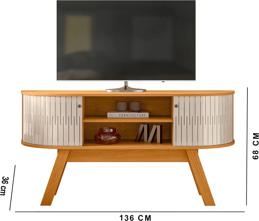 Rack TV 55 Pol 136cm Bancada para Sala Rylan M20 - D'Rossi - Cinamomo e Off White