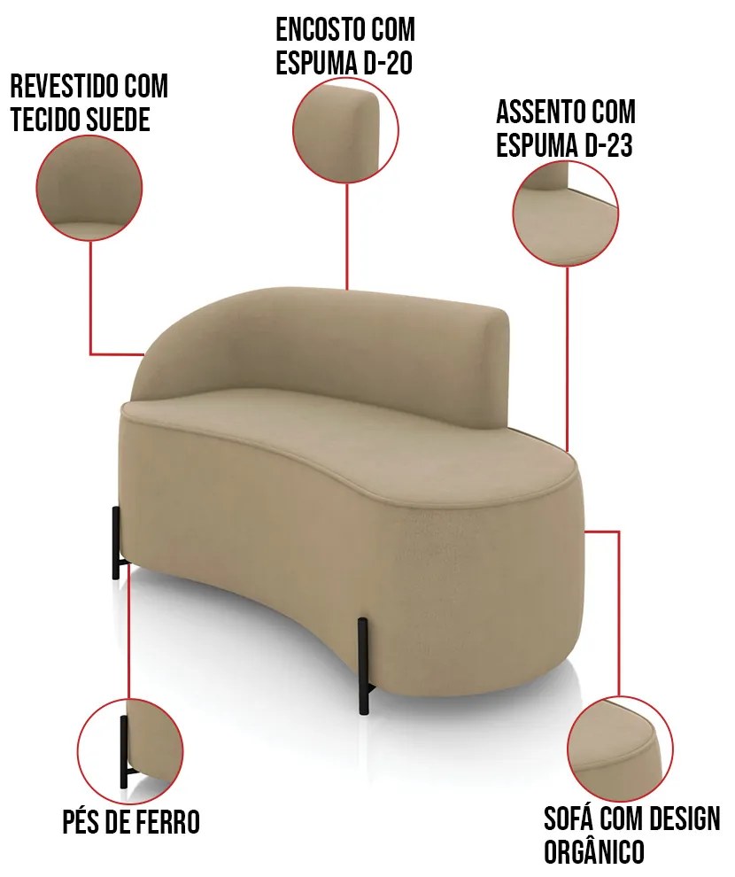 Sofá 2 Lugares Orgânico 140cm Pé Ferro Preto Morgan Suede D03 - D'Rossi - Marrom Rato