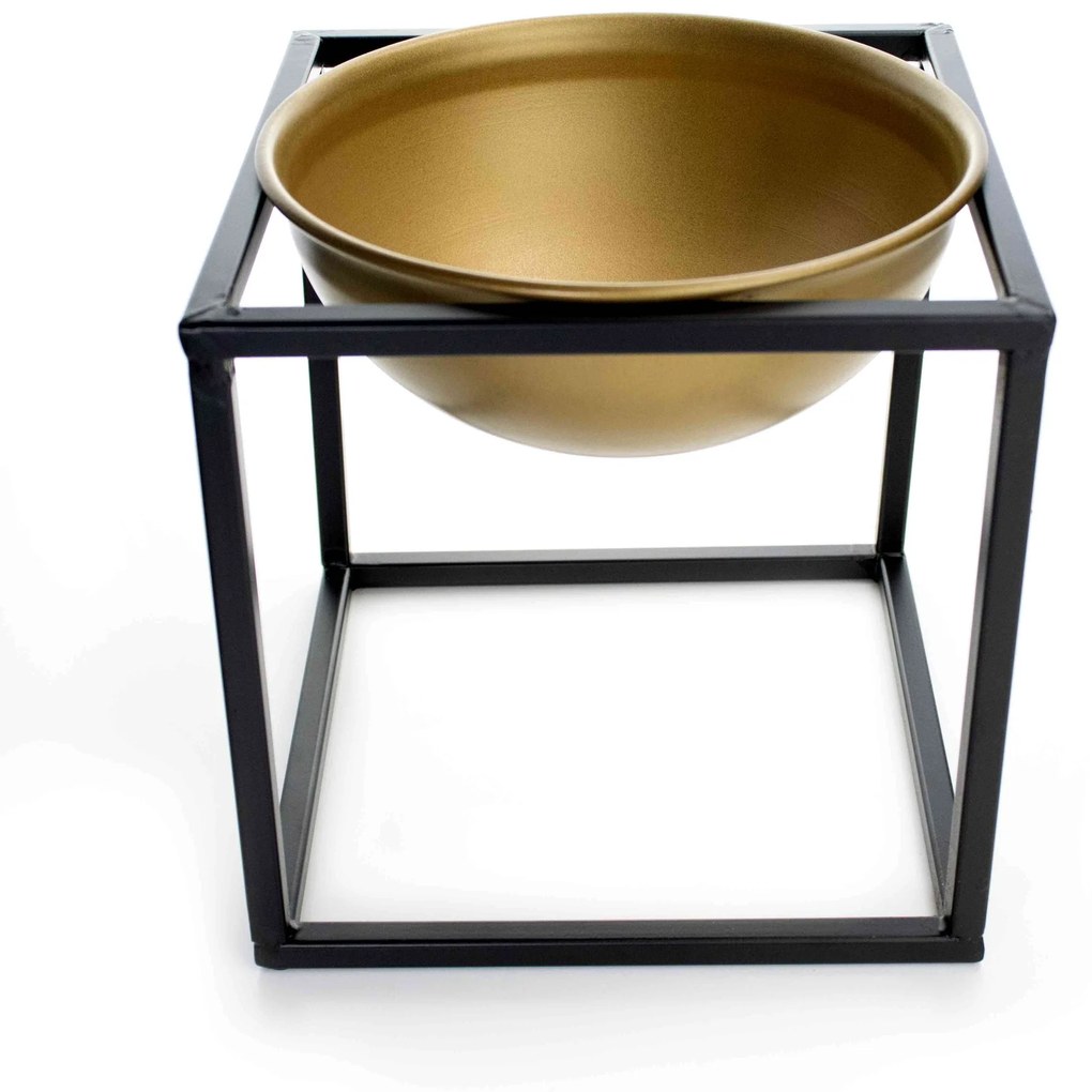 Cachepot em Cerâmica Dourado com Base de Metal Preto 21cm - D'Rossi