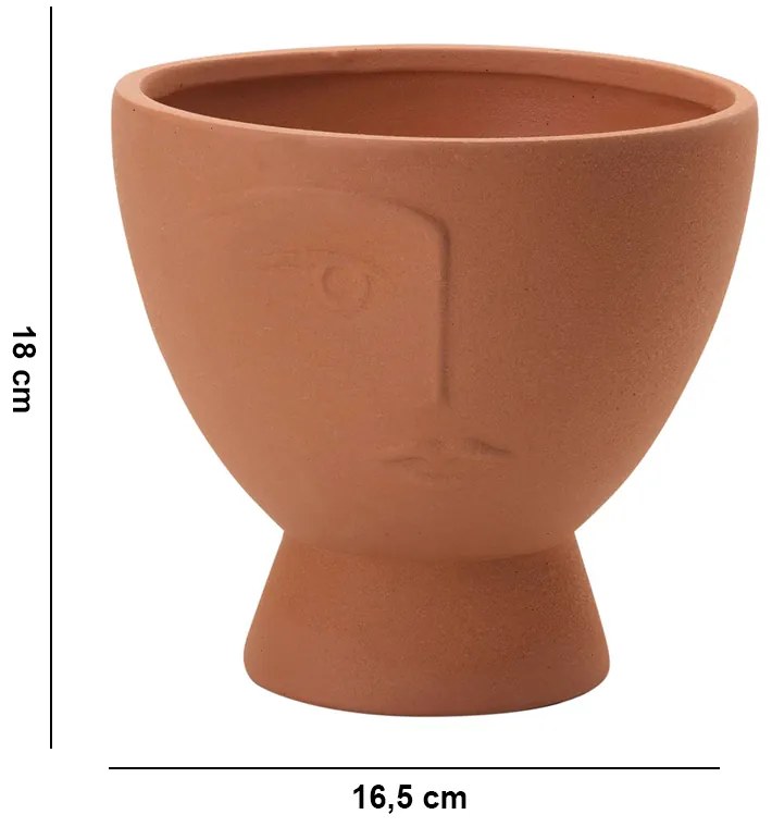 Cachepot Decorativo em Cerâmica Rosto Plantas Terracota 18 cm M02 - D'Rossi