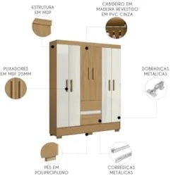 Guarda Roupa Casal 150cm 6 Portas Raely Atacama/Off A15 - Mpozenato
