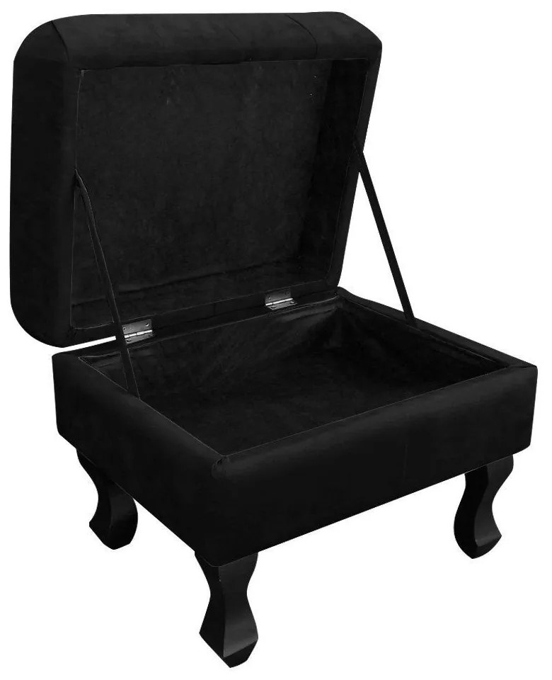Puff Baú Retrô Luis XV Suede Preto - D'Rossi
