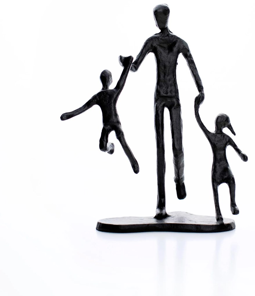 Escultura Decorativa Em Metal Preto Pai e Filhos 19x15 Cm - D'Rossi